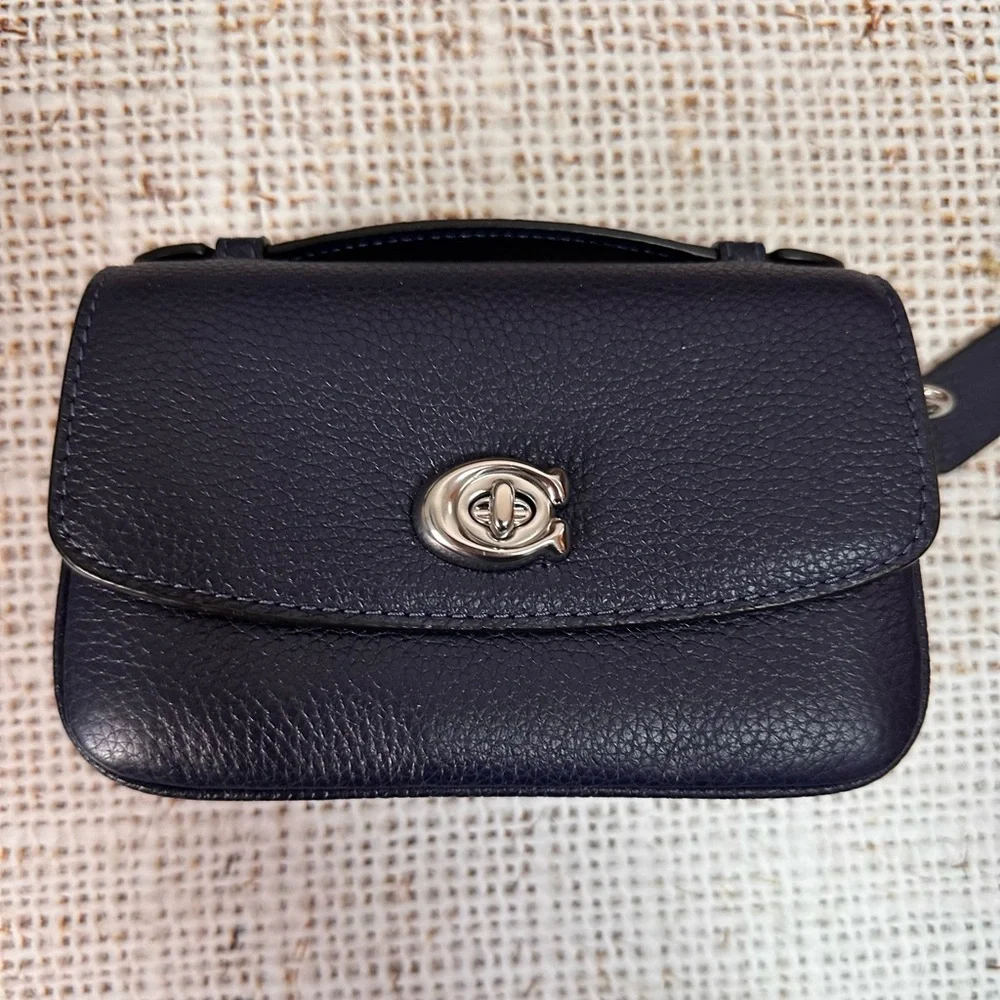 Coach Refined Pebble Leather Cassie Crossbody 17 in Navy with Silver hw - Picture 1 of 13